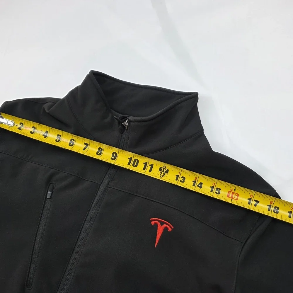 Tesla Jacket Mens Medium Black Softshell Full Zip Red Logo Car Windbreaker